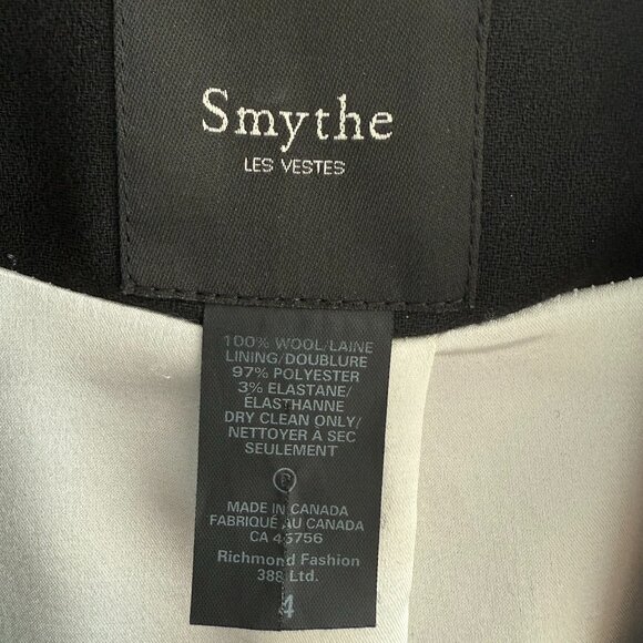 Smythe One-Button Black Wool Blazer – Size 4 – Made in Canada 🇨🇦 - Picture 4 of 7